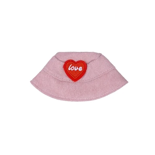 Blush Pink Corduroy Hat For Labu - 6.7in Labobo Doll Size With Embroidered Heart Patch (Collector's Display Accessory, Not A Toy)