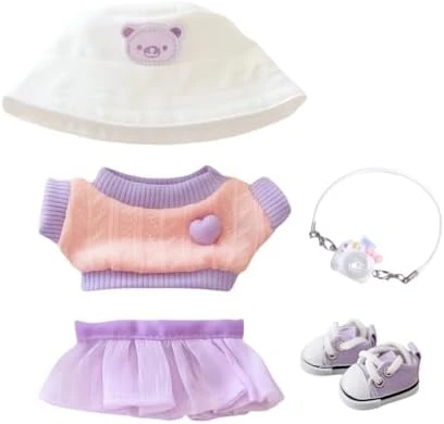Clothes For Dolls Accessories, Stylish Kawaii Purple Outfit Set 5 Pieces Suitable For 15cm 17cm Doll (No Doll Included), Doll Hat Clothing Set Replacement 6 Clothes For Dolls Accessories, Stylish Kawaii Purple Outfit Set 5 Pieces Suitable For 15cm 17cm Doll (No Doll Included), Doll Hat Clothing Set Replacement - Image 6