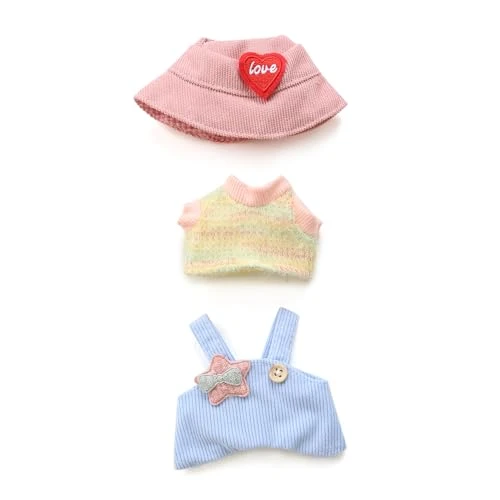 17cm Doll Clothes - Kawaii Chic Style Set For 17cm Dolls, Cute Doll Outfit With Accessories - Colorful T-Shirt + Star Light Blue Romper + Heart Shaped Pink Hat (NO Doll) 4 17cm Doll Clothes - Kawaii Chic Style Set For 17cm Dolls, Cute Doll Outfit With Accessories - Colorful T-Shirt + Star Light Blue Romper + Heart Shaped Pink Hat (NO Doll) - Image 4