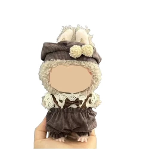 Stylish Clothes Compatible For Labubu, Brown Beret, Lace Top & Corduroy Overalls – Elevate Your Doll’s Look Perfect For Displays