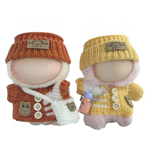 Clothes Set For Labubu 17cm(6.7inche) Dolls,Handcrafted Crochet 2-Piece Set Contains 6 Accessories, Stylish Clothes For Doll (no Doll) (Orange+Yellow) 2 Clothes Set For Labubu 17cm(6.7inche) Dolls,Handcrafted Crochet 2-Piece Set Contains 6 Accessories, Stylish Clothes For Doll (no Doll) (Orange+Yellow) - Image 2