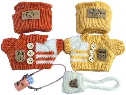 Clothes Set For Labubu 17cm(6.7inche) Dolls,Handcrafted Crochet 2-Piece Set Contains 6 Accessories, Stylish Clothes For Doll (no Doll) (Orange+Yellow) 6 Clothes Set For Labubu 17cm(6.7inche) Dolls,Handcrafted Crochet 2-Piece Set Contains 6 Accessories, Stylish Clothes For Doll (no Doll) (Orange+Yellow) - Image 6