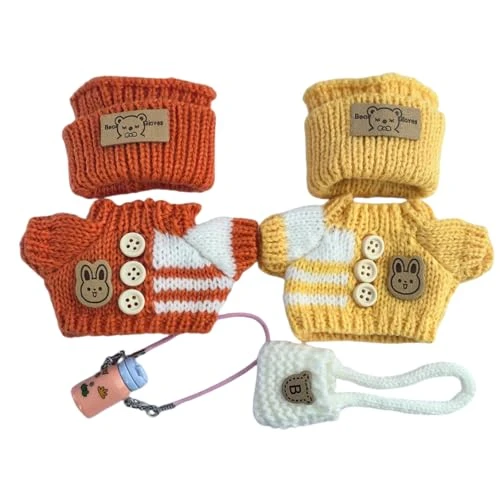 Clothes Set For Labubu 17cm(6.7inche) Dolls,Handcrafted Crochet 2-Piece Set Contains 6 Accessories, Stylish Clothes For Doll (no Doll) (Orange+Yellow) 1 Clothes Set For Labubu 17cm(6.7inche) Dolls,Handcrafted Crochet 2-Piece Set Contains 6 Accessories, Stylish Clothes For Doll (no Doll) (Orange+Yellow)