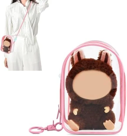 Protective Case For Plush Doll, Clear Hanging Display Case, Crossbody Doll Storage Bag, PVC Storage Case Cover For Figures, Dolls (Pink) 8 Protective Case For Plush Doll, Clear Hanging Display Case, Crossbody Doll Storage Bag, PVC Storage Case Cover For Figures, Dolls (Pink) - Image 8