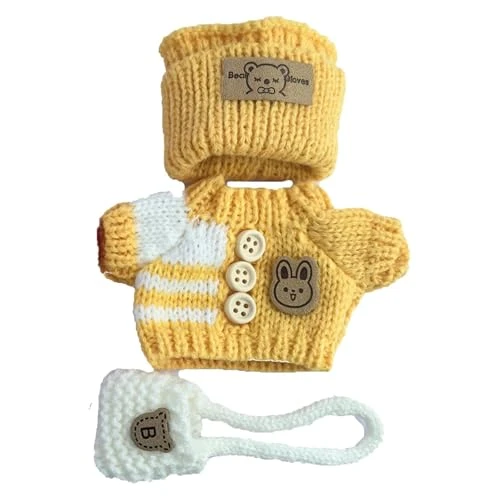 Clothes Set For Labubu 17cm(6.7inche) Dolls,Handcrafted Crochet 2-Piece Set Contains 6 Accessories, Stylish Clothes For Doll (no Doll) (Orange+Yellow) 5 Clothes Set For Labubu 17cm(6.7inche) Dolls,Handcrafted Crochet 2-Piece Set Contains 6 Accessories, Stylish Clothes For Doll (no Doll) (Orange+Yellow) - Image 5