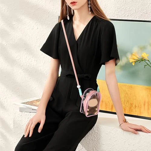 Protective Case For Plush Doll, Clear Hanging Display Case, Crossbody Doll Storage Bag, PVC Storage Case Cover For Figures, Dolls (Pink) 4 Protective Case For Plush Doll, Clear Hanging Display Case, Crossbody Doll Storage Bag, PVC Storage Case Cover For Figures, Dolls (Pink) - Image 4