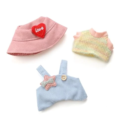 17cm Doll Clothes - Kawaii Chic Style Set For 17cm Dolls, Cute Doll Outfit With Accessories - Colorful T-Shirt + Star Light Blue Romper + Heart Shaped Pink Hat (NO Doll) 5 17cm Doll Clothes - Kawaii Chic Style Set For 17cm Dolls, Cute Doll Outfit With Accessories - Colorful T-Shirt + Star Light Blue Romper + Heart Shaped Pink Hat (NO Doll) - Image 5