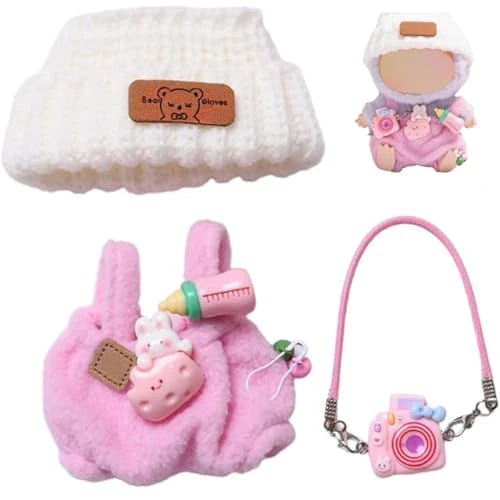 Doll Clothes, 3-Piece Cute Style Set For 5.91"-6.69" Dolls, Premium Doll Outfit With Accessories, Pink Romper + White Hat + Small Camera, NO Doll 1 Doll Clothes, 3-Piece Cute Style Set For 5.91"-6.69" Dolls, Premium Doll Outfit With Accessories, Pink Romper + White Hat + Small Camera, NO Doll