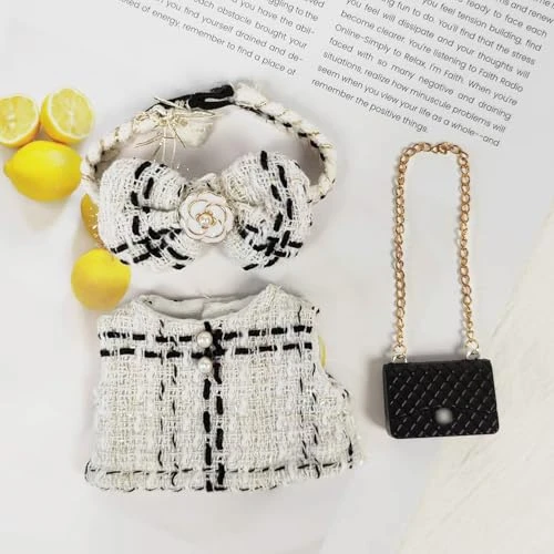 Doll Clothes – Classic Checkered Chic Set For 17cm Doll, Featuring A White And Black Checked Dress, Bow Headpiece, And Stylish Black Mini Bag – Doll Not Included 2 Doll Clothes – Classic Checkered Chic Set For 17cm Doll, Featuring A White And Black Checked Dress, Bow Headpiece, And Stylish Black Mini Bag – Doll Not Included - Image 2