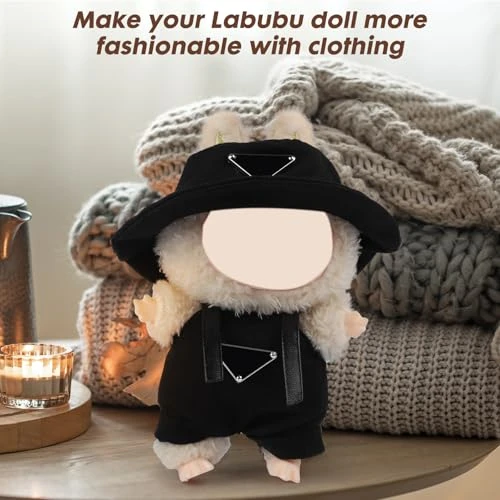 17cm Clothes Set For Doll , Handcrafted Dress Up Unique Overalls Set & Style Hat Cute Clothes For 17cm Doll Accessories Suit, Cute Clothes For Doll Not Included (Black) 4 17cm Clothes Set For Doll , Handcrafted Dress Up Unique Overalls Set & Style Hat Cute Clothes For 17cm Doll Accessories Suit, Cute Clothes For Doll Not Included (Black) - Image 4