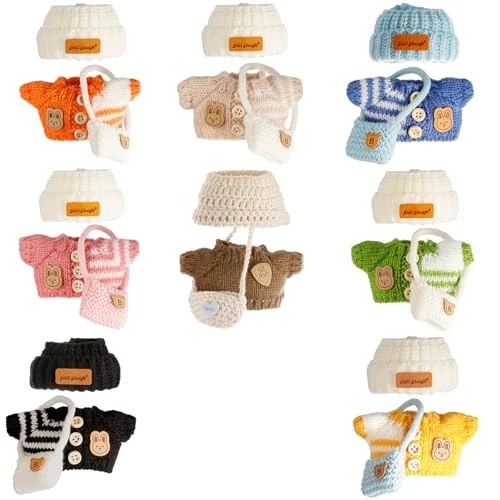 Clothes For 17cm Dolls, Clothes Set For 17cm Doll, Crochet 3 Piece Set Hat Clothes Backpack For Dolls, Stylish Adorable Dolls Clothes Accessories (No Doll) (Brown)